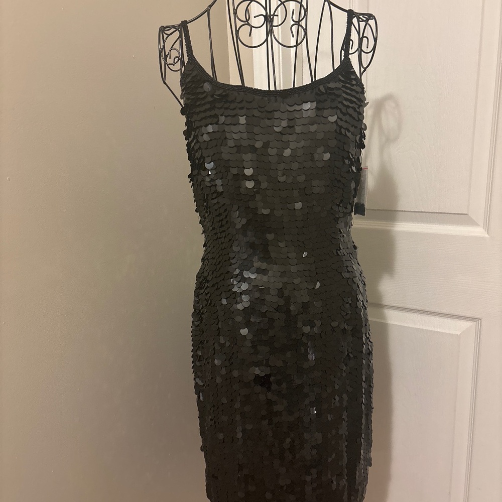 Chaudry Black Sequin Mini Dress Sz Small NWT NEW